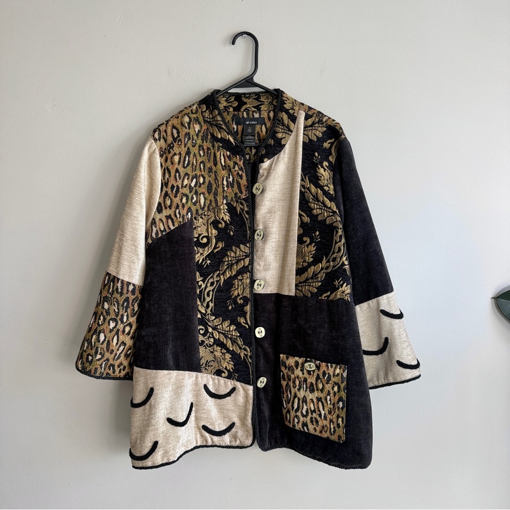 Ali Miles Women's Patchwork Jacket Art to Wear Mixed-Media XL